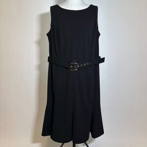 NWT Calvin Klein Black Belted Buckle Pleat Sleeveless Dress Womens Plus Size 14W